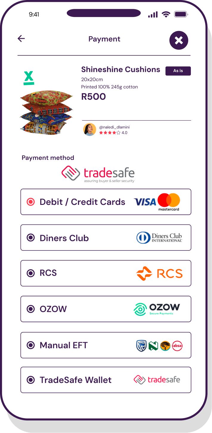 Choosing a secure payment method in the SWIPSWXP app