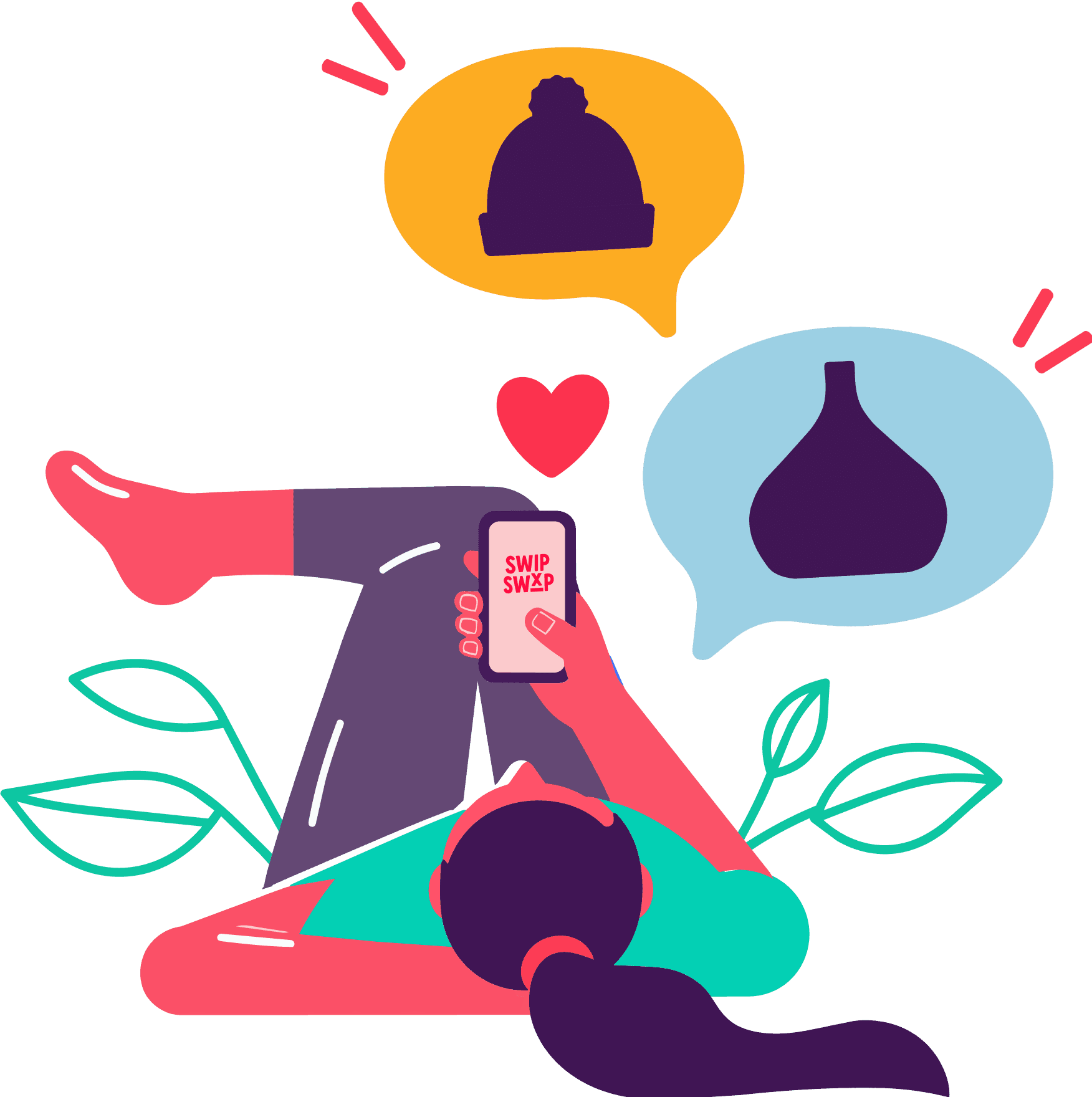 Illustration of a woman swapping items on the SWIPSWXP app